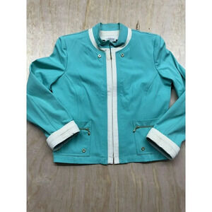 St. John ‎ Sport By Marie Gray Vintage Zip Front Jacket Teal White Size Large L